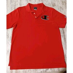 Vintage 90s Champion Shirt Mens Size Large Top Red Fuzzy Huge Logo RARE